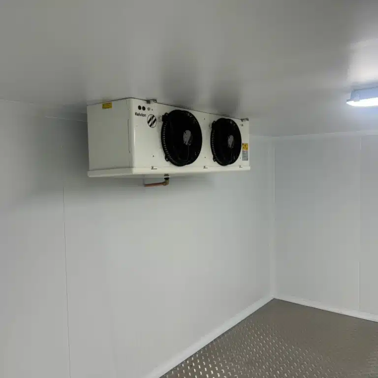 Combined cold room and mezzanine floor setup for better use of space.