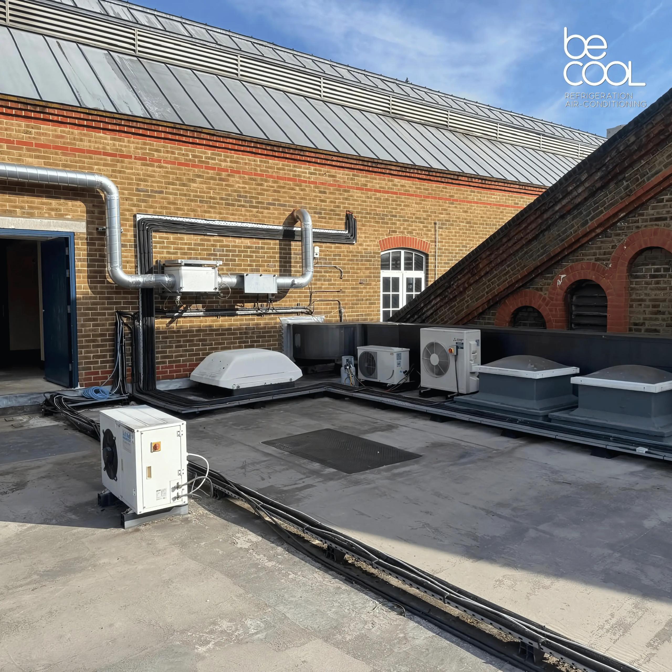 Cold room outdoor units on rooftop side view