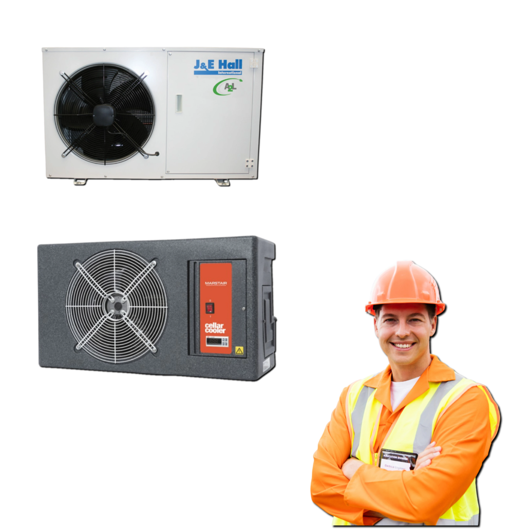 Engineer Standing Next to cellar cooler units
