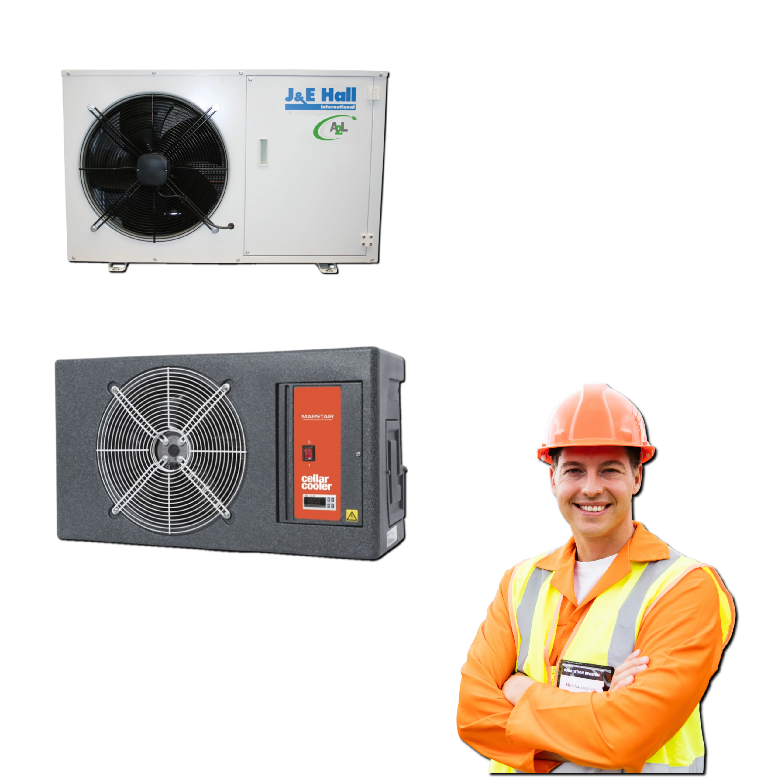 Engineer Standing Next to cellar cooler units