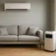 A living room with Split ac unit & a portable AC